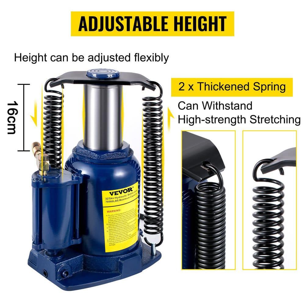32-Ton Air Hydraulic Bottle Jack Pneumatic/Manual Dual Operation High Lift Pneumatic Hydraulic Bottle Jack - Hercitys