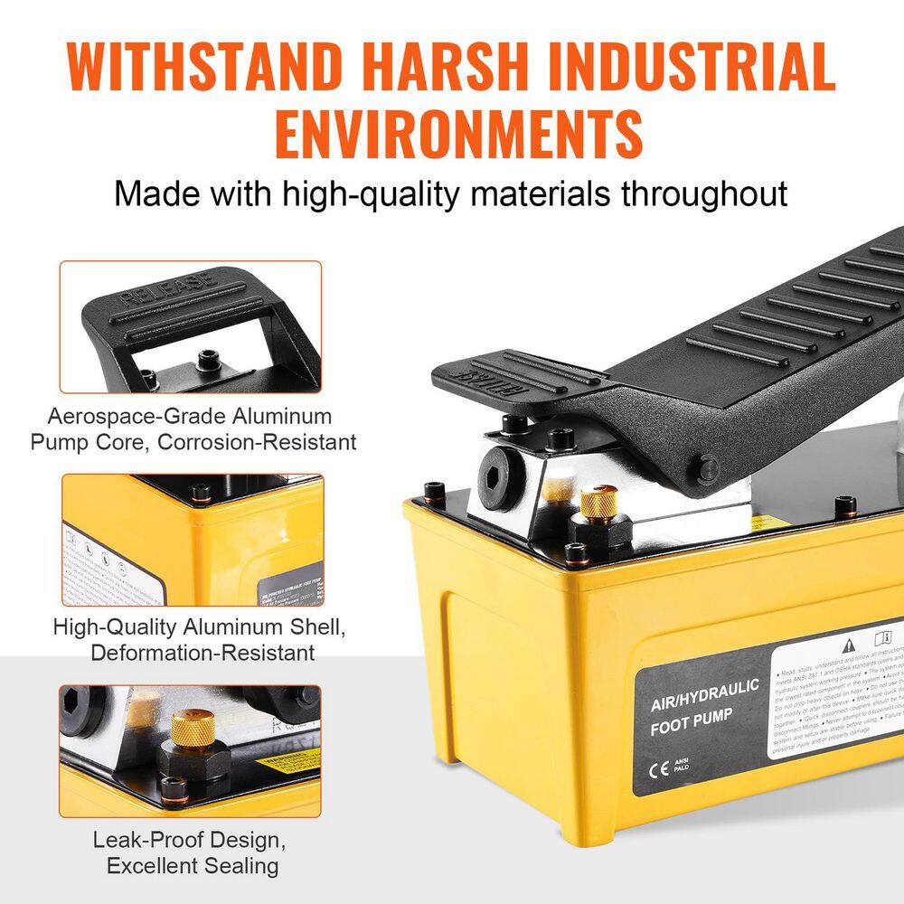 10,000PSI Air Hydraulic Pump, 0.42 Gal. Reservoir, NPT 3/8 In. Oil Outlet, NPT 1/4 In. Inlet, Aluminum Shell Foot Pump - Hercitys