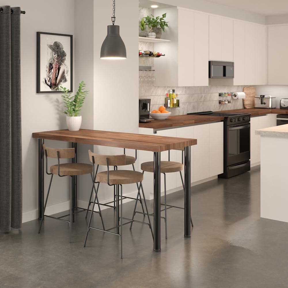 34 1/4 in. (870 mm) Black Metal Round Table Leg with Leveling Glide - Hercitys