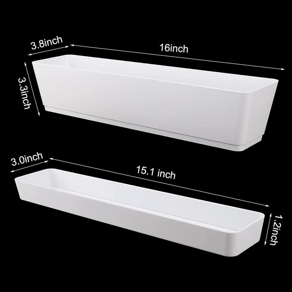 16 in. x 3.8 in. White Large Window Boxes Plastic Planters, 1-Pieces Vegetable Herb Planters with Tray - Hercitys