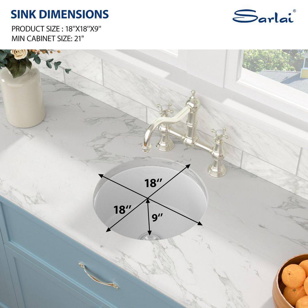 18 in. Undermount Single Bowl Round White Ceramic Kitchen Sink with Bottom Grid and Strainer - Hercitys