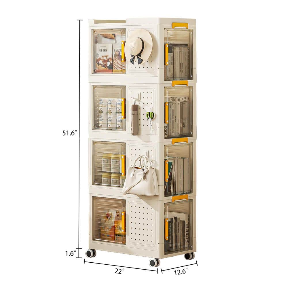 4-Tier Rolling Storage bookcase with Wheels, Large Capacity Storage bins for Kitchen - Hercitys