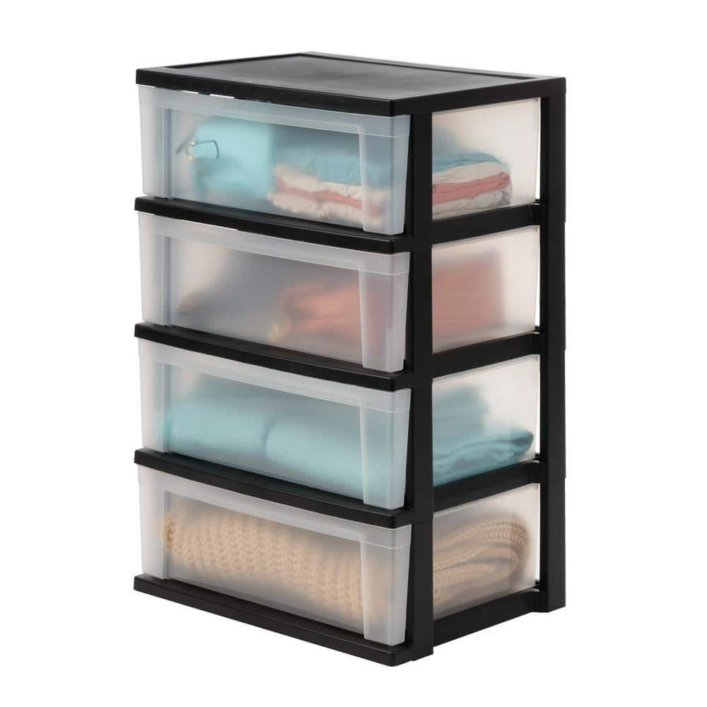 20.8 in. W x 30.6 in. H x 15 in. D 4-Drawer Storage Wide Plastic Clear Chest in Black Frame - Hercitys