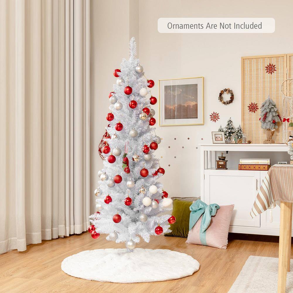 5 ft. Unlit Pencil White Artificial Christmas Tree Leafy Slim Xmas Tree - Hercitys