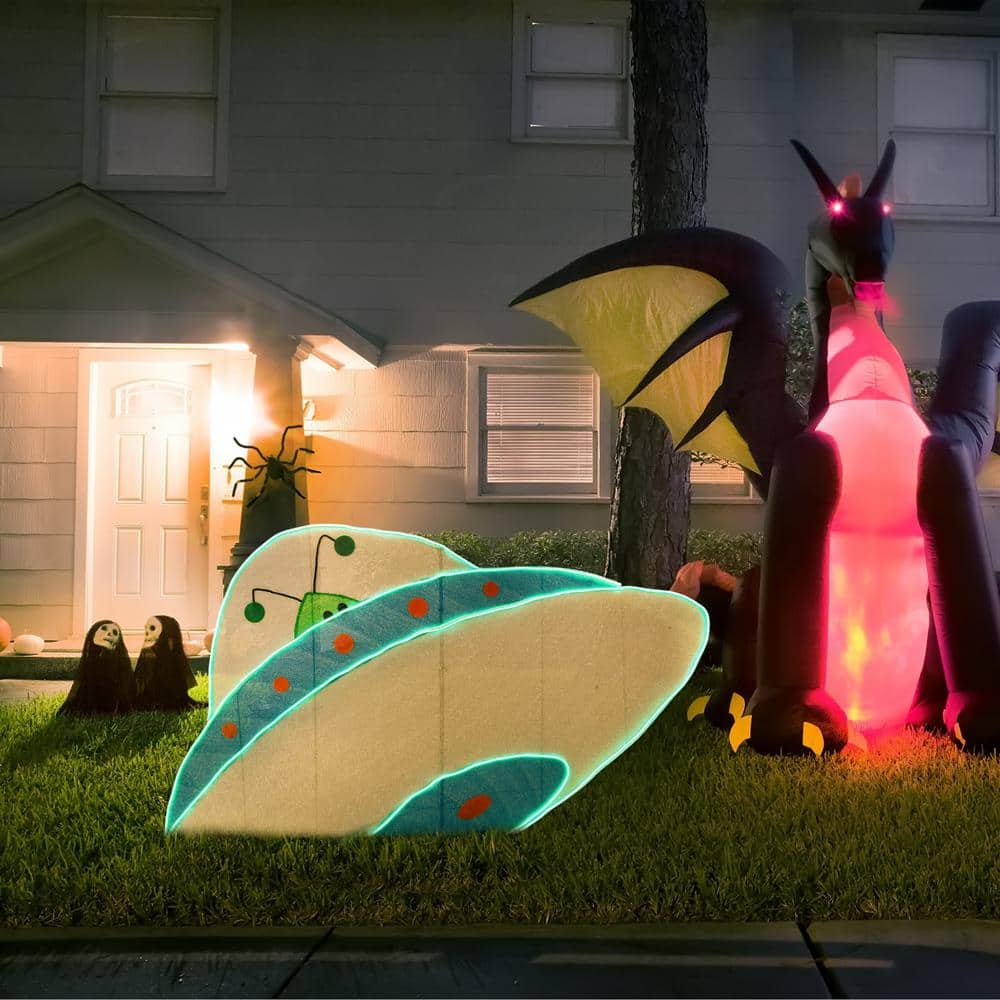 35 in. Plug-In Halloween Alien Spacecraft with LED Light Strips - Hercitys