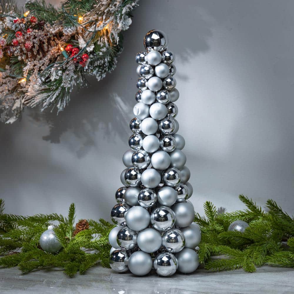 18 in. Silver Holiday Ornament Cone Artificial Christmas Tree Decor - Hercitys