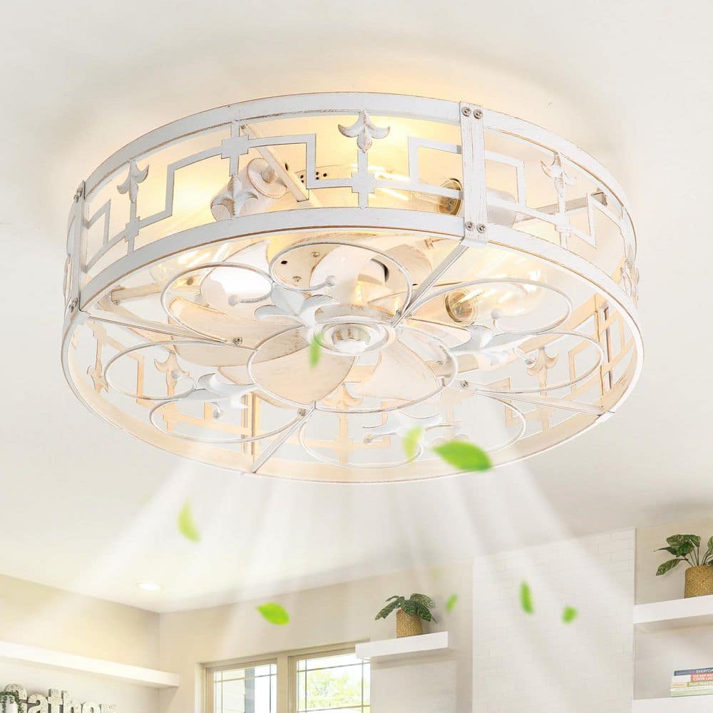 20 in. Indoor Gold/White Enclose Ceiling Fan with Light Kit and Remote Control Included - Hercitys