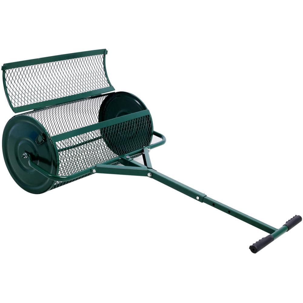 24 in. Steel T Shaped Handle Peat Moss Spreader, Metal Mesh Compost Spreader Roller - Hercitys