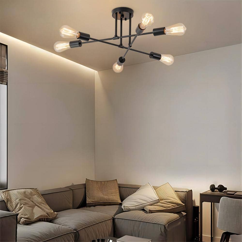 21.65 in. 6-Light Matte Black Modern/Industrial Branch Kitchen Island Semi-Flush Ceiling Light - Hercitys