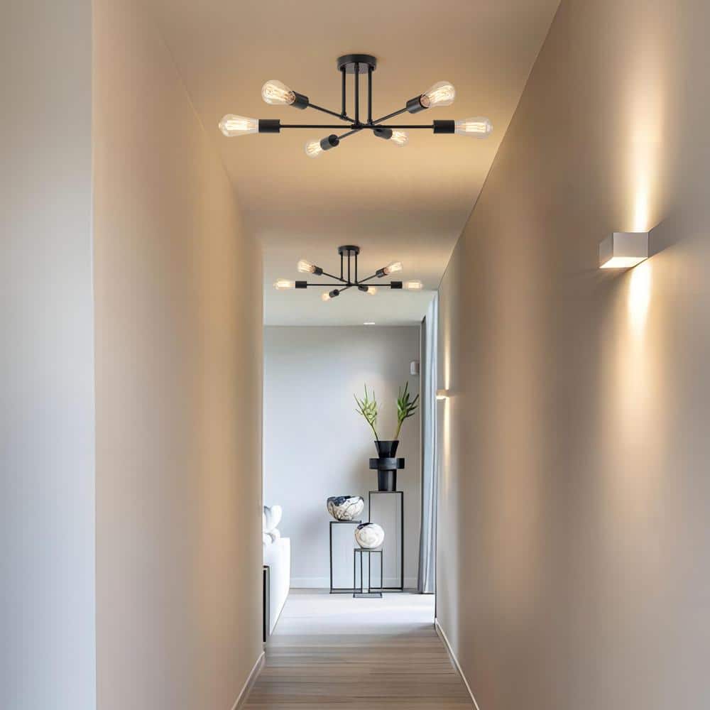 21.65 in. 6-Light Matte Black Modern/Industrial Branch Kitchen Island Semi-Flush Ceiling Light - Hercitys