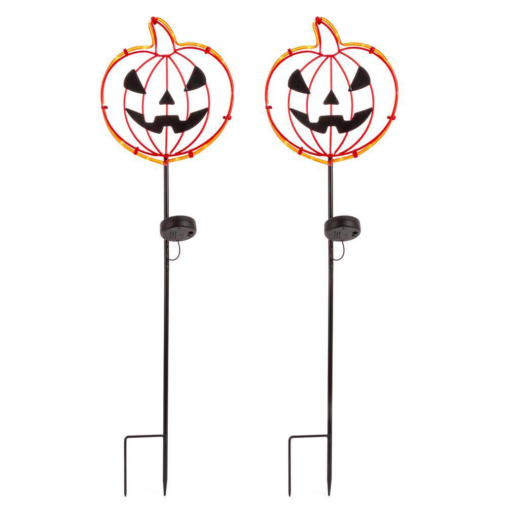 31.8 in. H Solar Lighted Metal Halloween Pumpkin Face Yard Stake (Set of 2) - Hercitys