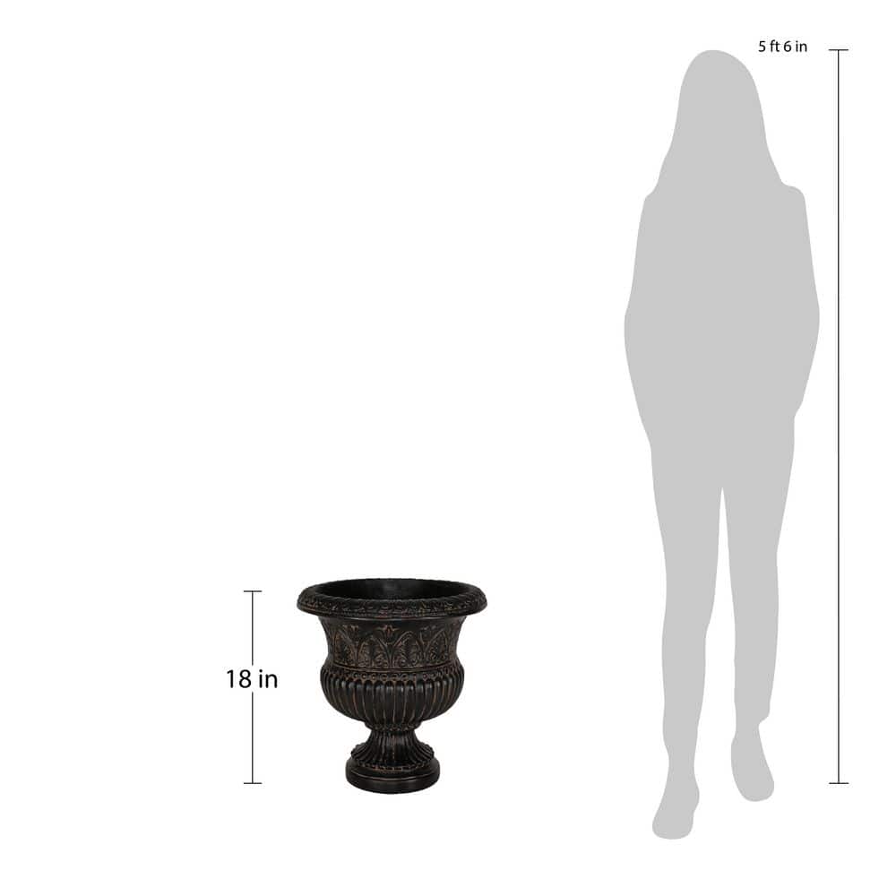 17-1/4 in. x 18 in. Cast Stone Faux Iron Urn in Aged Charcoal - Hercitys