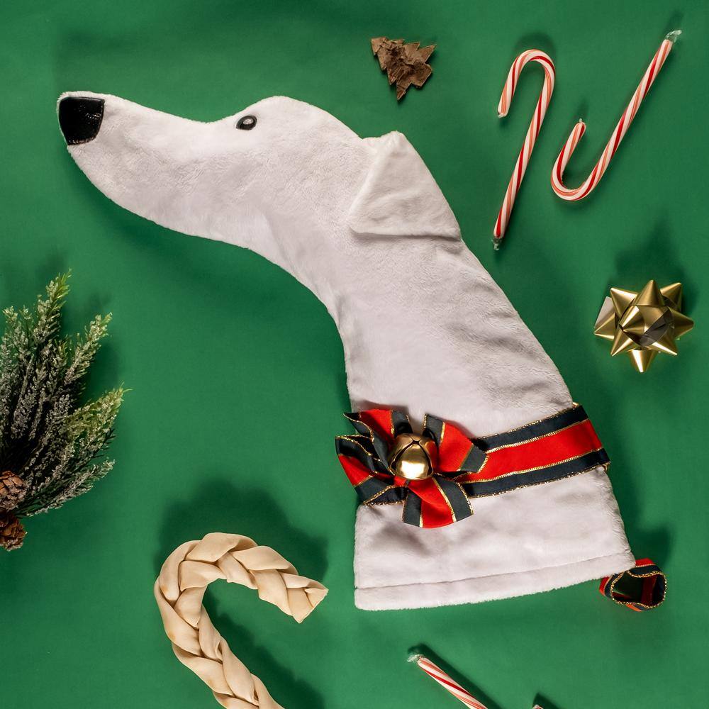 22 in. White Greyhound Dog Faux Fur Christmas Stocking - Hercitys