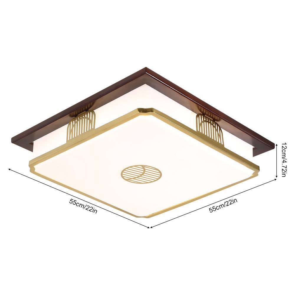 22 in. White and Brown Modern Flush Mount Dimmable LED Ceiling Light with Integrated LED Light Source and Acrylic Shade - Hercitys