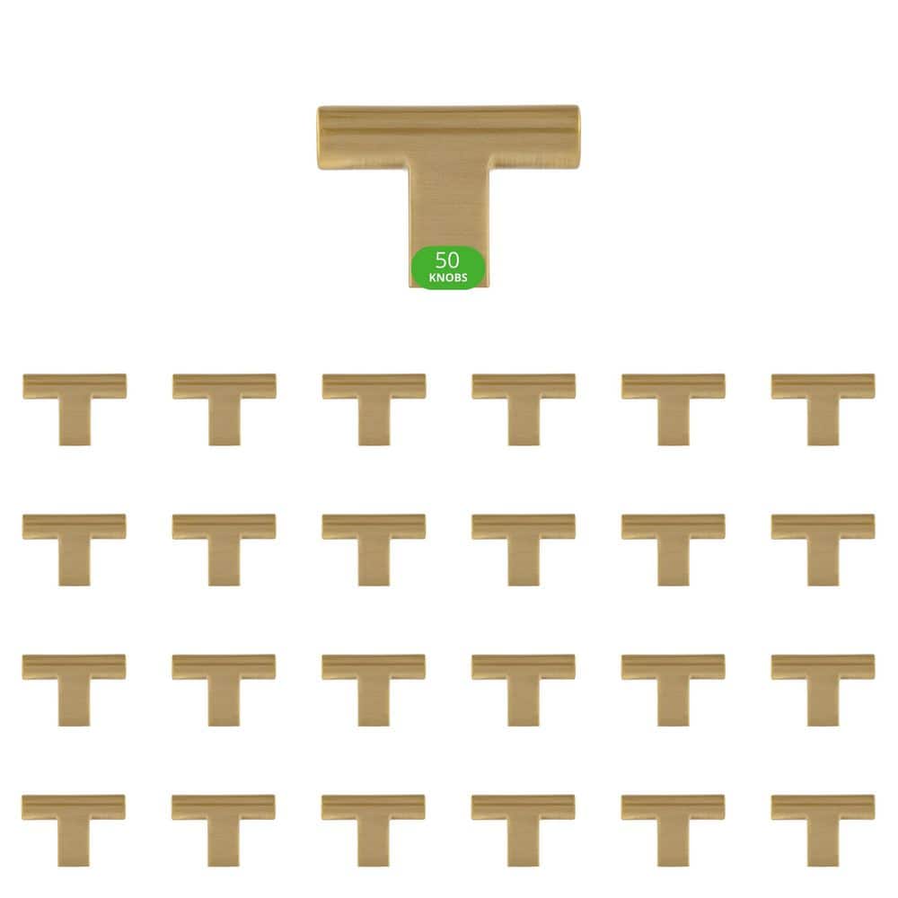 50-Pack Vail 2 in. (51 mm) Modern Satin Brass T-Shaped Cabinet Knob - Hercitys