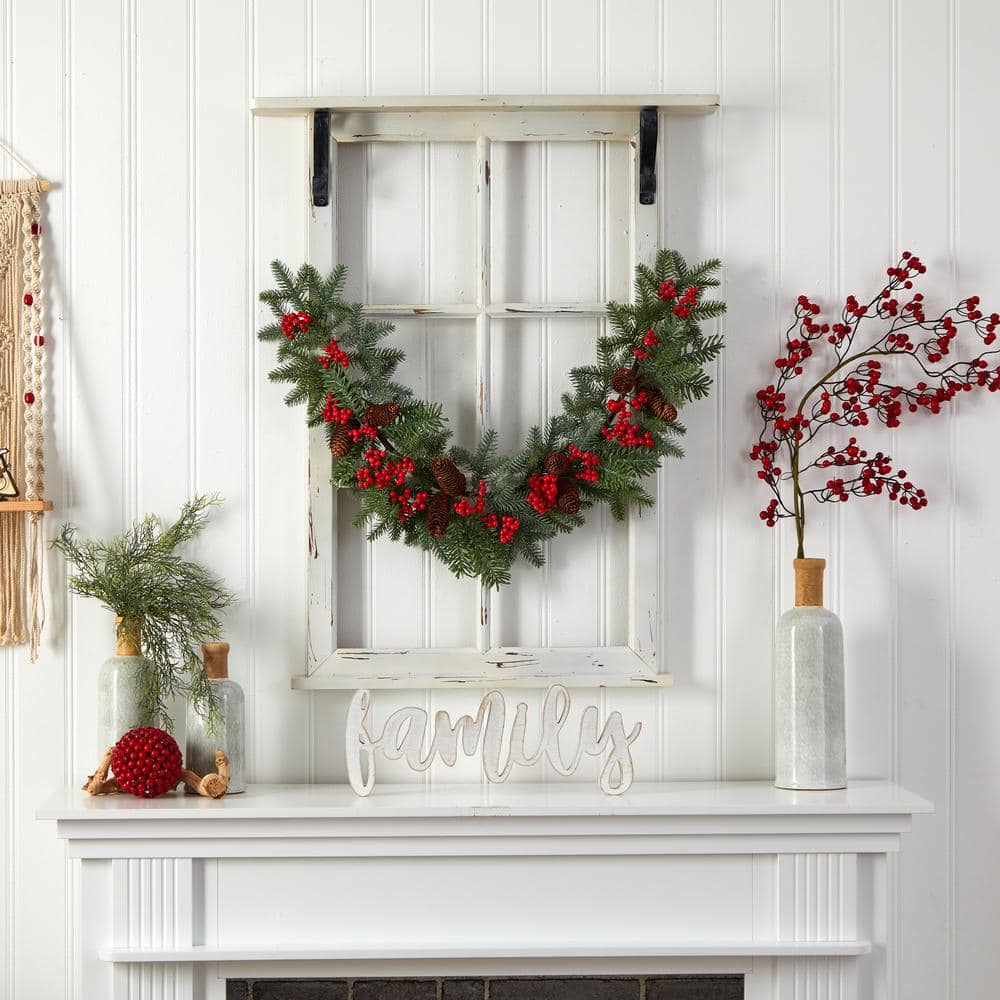 40 in. Unlit Artificial Pines, Red Berries and Pinecones Artificial Christmas Garland - Hercitys