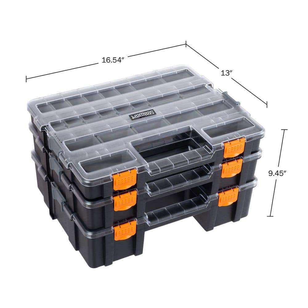 13 in. Gray Polypropylene 3-In-1 Portable Tool Box Organizer with 52 Customizable Compartments - Hercitys