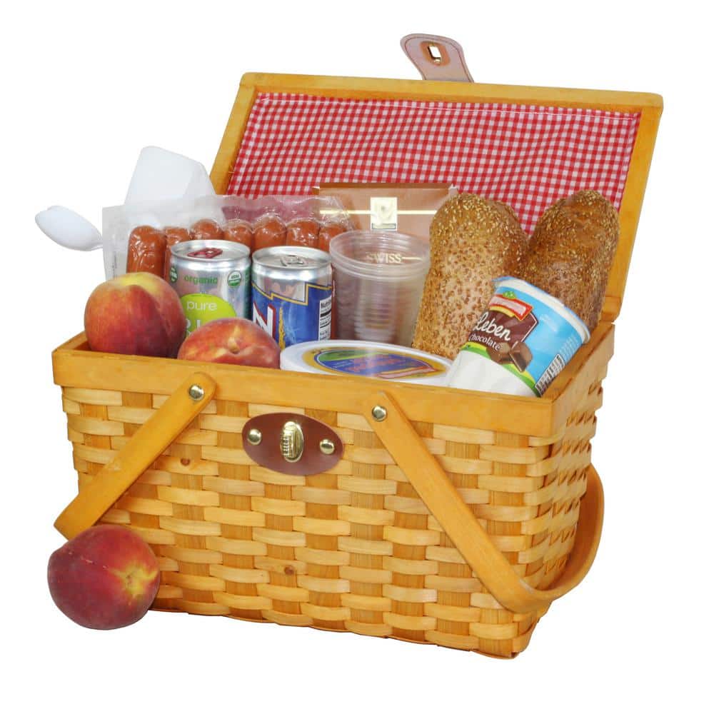 12.5 in. x 7.5 in. x 7.5 in. Picnic Basket Gingham Lined with Folding Handles - Hercitys