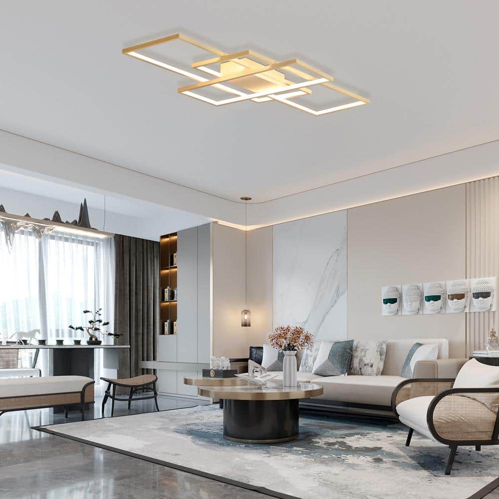 43.3 in. 1-Light Modern White Selectable LED Square Acrylic Dimmable Flush Mount Ceiling Light with Remote - Hercitys