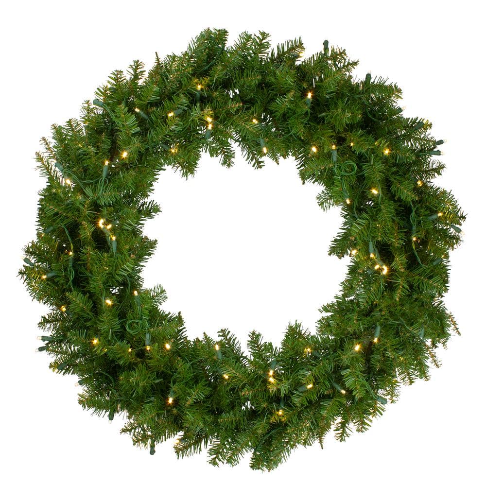 36 in. Green Pre-Lit Rockwood Pine Artificial Christmas Wreath with 150 Warm White LED Lights - Hercitys