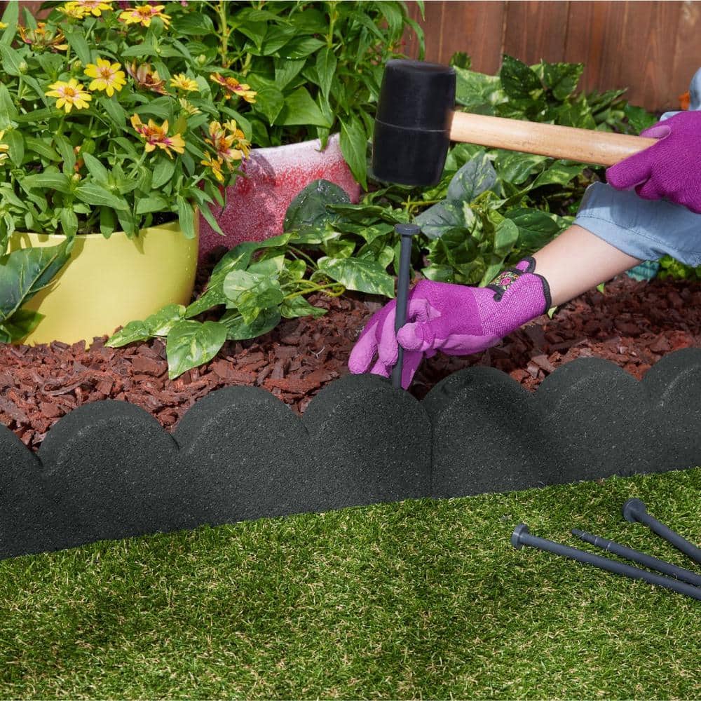 48 in. x 2 in. x 4 in. Gray SmartLoc Scallop Rubber Landscape Edging (36-Pack) - Hercitys