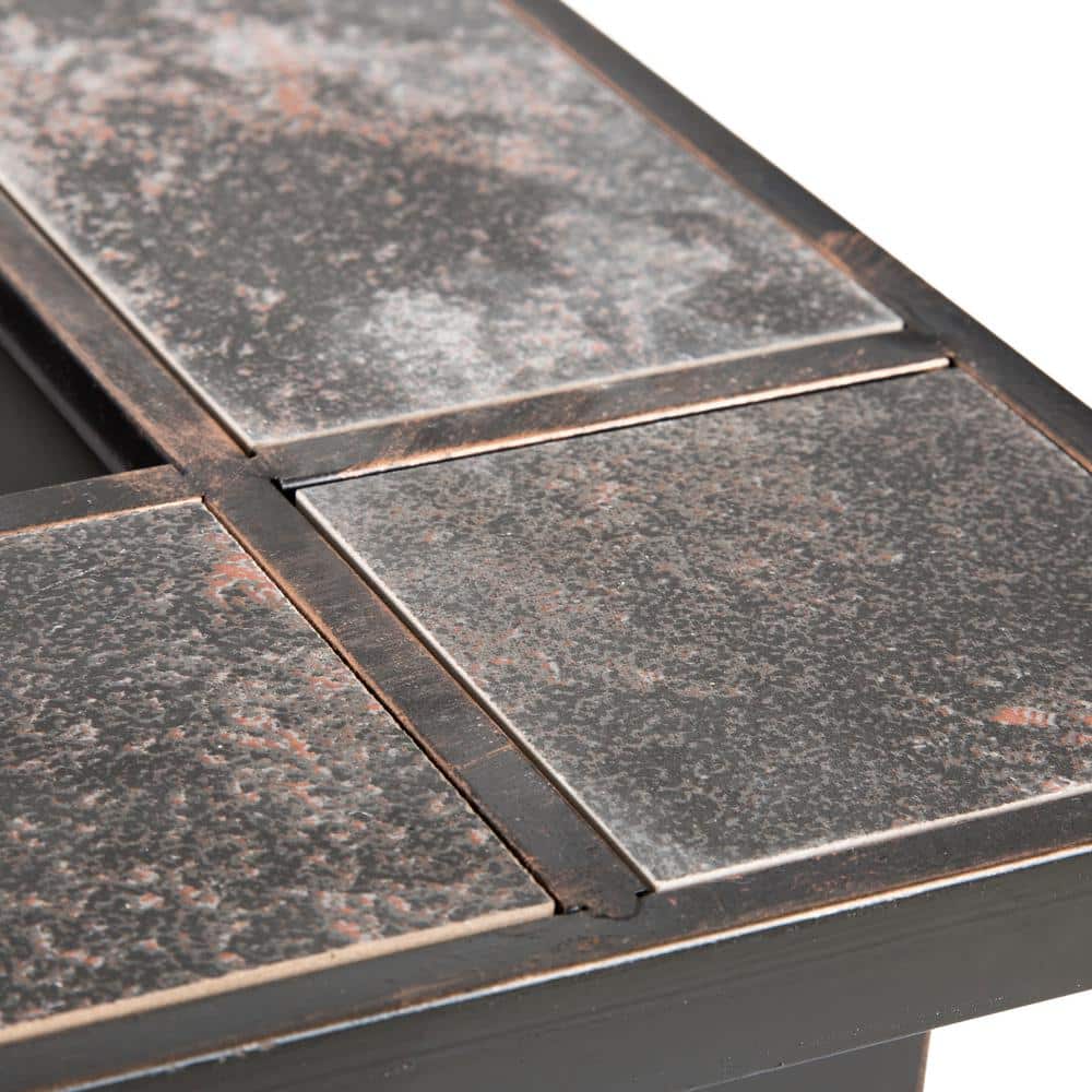 37 in. Steel Rectangular Tile Fire Pit with Cover - Hercitys