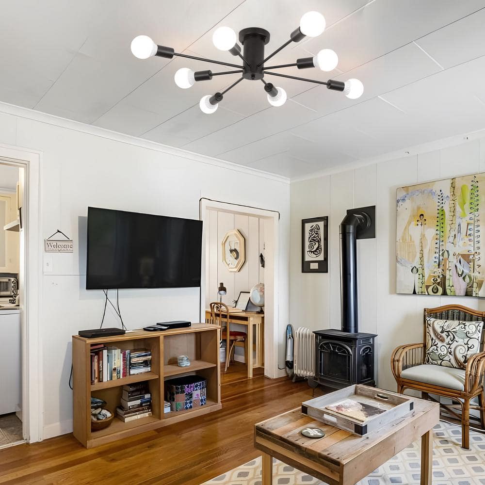 30.07 in. 8-Light Black Sputnik Transitional Flush Mount Ceiling Lights - Hercitys