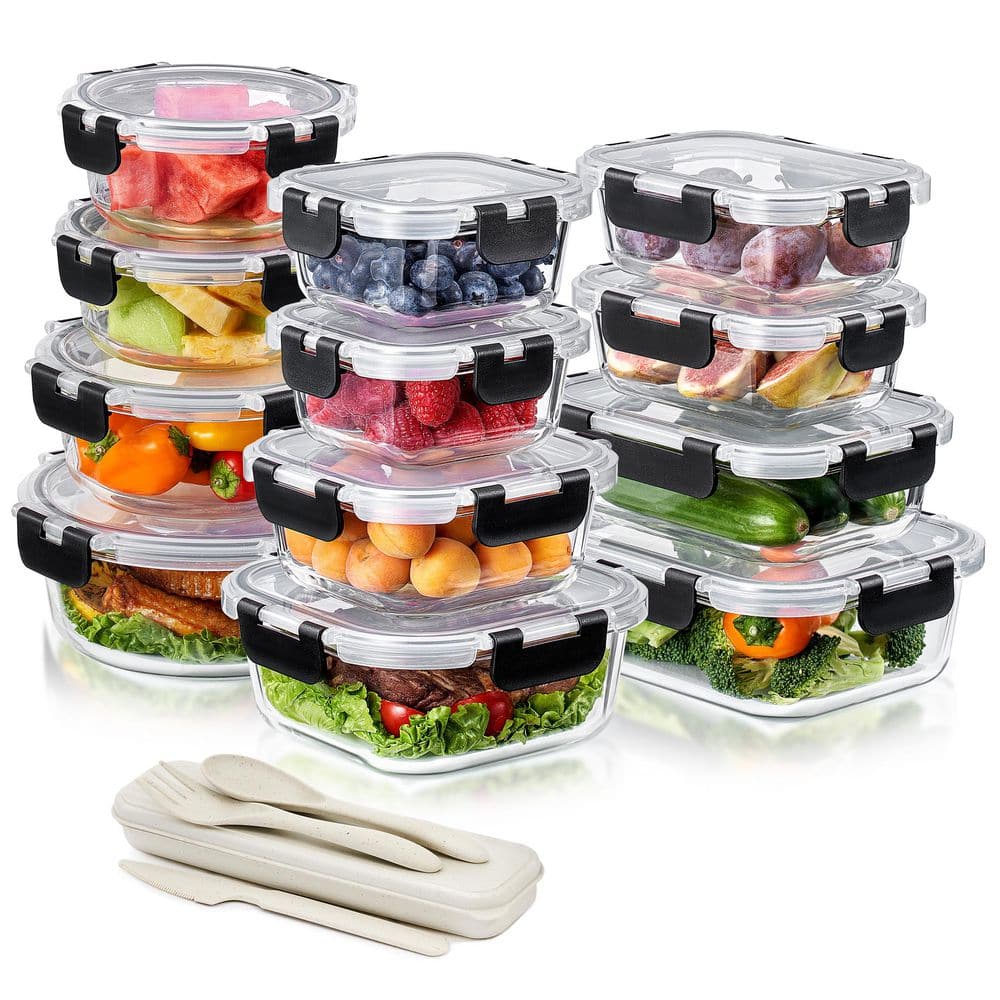 24-Piece Glass Food Storage Containers with Lids-Microwave, Dishwasher, and Oven Safe Meal Prep Containers - Hercitys
