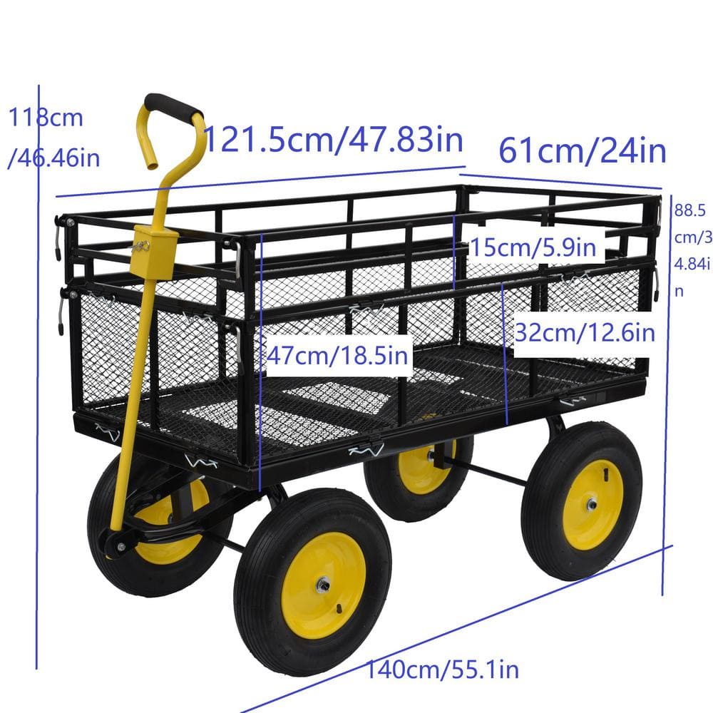 3 cu. ft. Black and Yellow Steel Utility Garden Cart for 550 Ib. - Hercitys