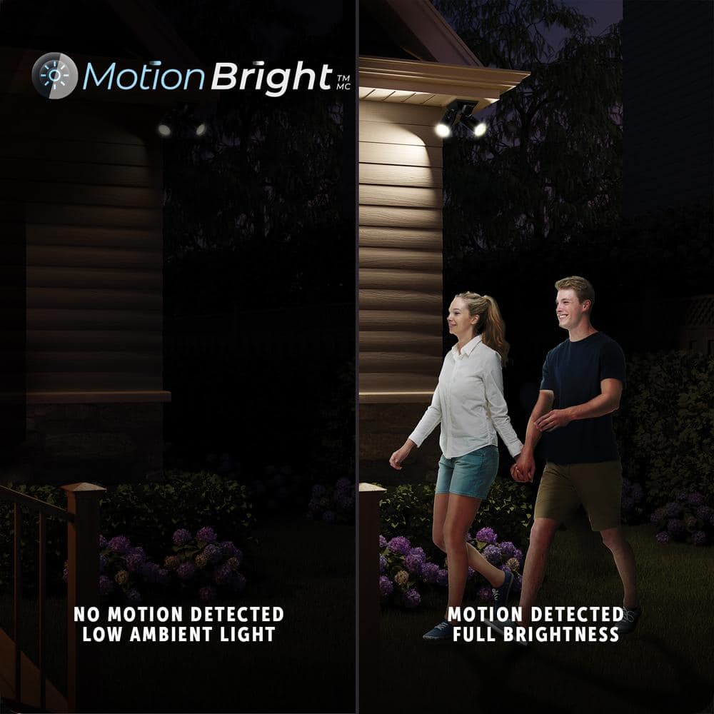 22- Watt Equivalent Twin Head Integrated LED Black Hardwired Motion Activated Diecast Architectural Security Area Light - Hercitys