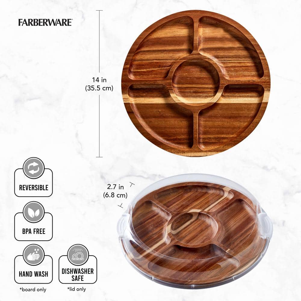 14 in. x 2.95 in. H Round Build-A-Board Cutting Board W/5 Compartments and Clear Locking Lid - Hercitys