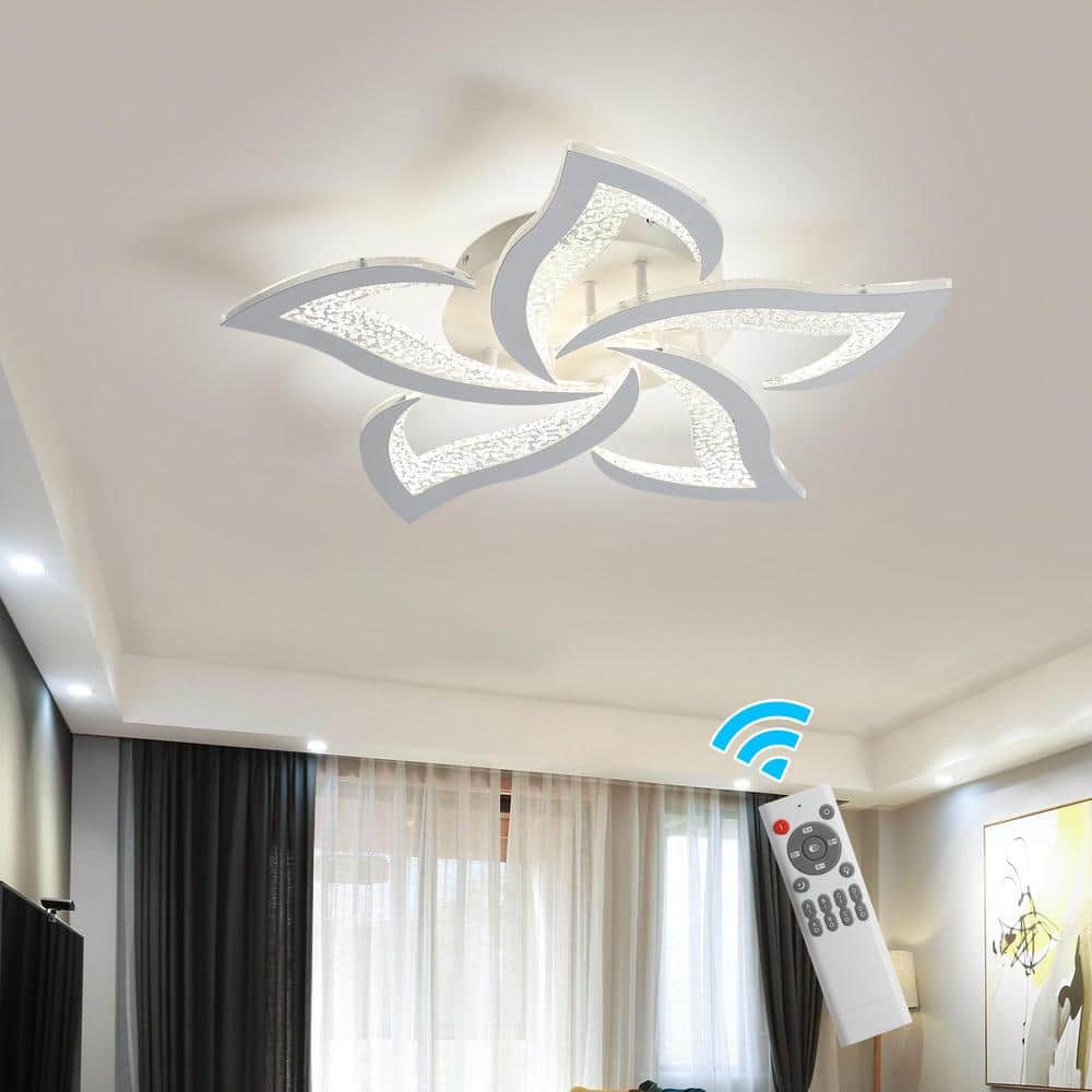 23.2 in. Selectable LED Flower Shape Design Dimmable Chandelier Flush Mount Ceiling Lights White - Hercitys