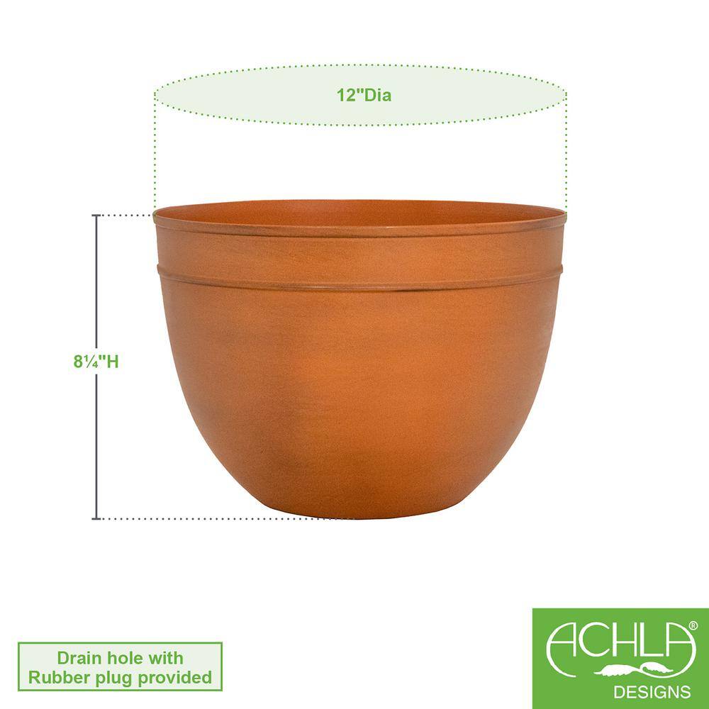 12 in. W Small Round Burnt Sienna Galvanized Steel Planting Pot, Indoor Outdoor Use, Garden Accent - Hercitys