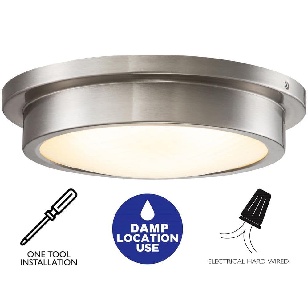 14 in. 1-Light Brushed Nickel Dimmable 30-Watt LED Flush Mount Ceiling Light with Glass Shade - Hercitys