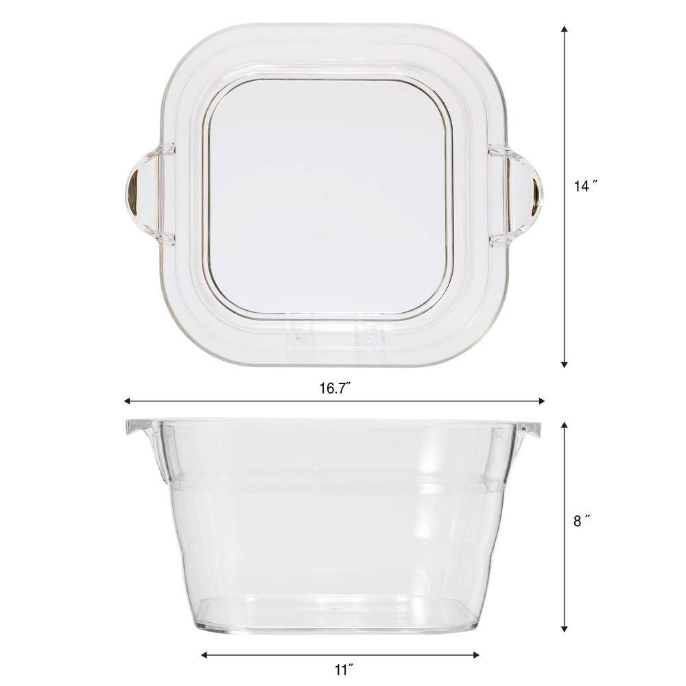 1.5 gal. 16.75 in. x 14 in. High-Quality Acrylic Crystal-Clear Square Beverage Tub with Integrated Easy Grip Handle - Hercitys