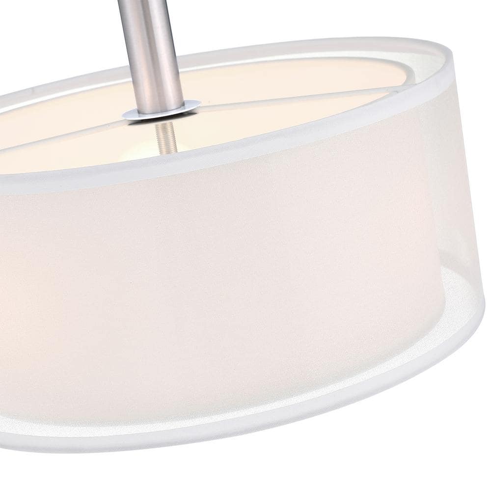 12 in 3-Light Modern Brushed Nickle Semi Flush Mount with Fabric Shade - Hercitys