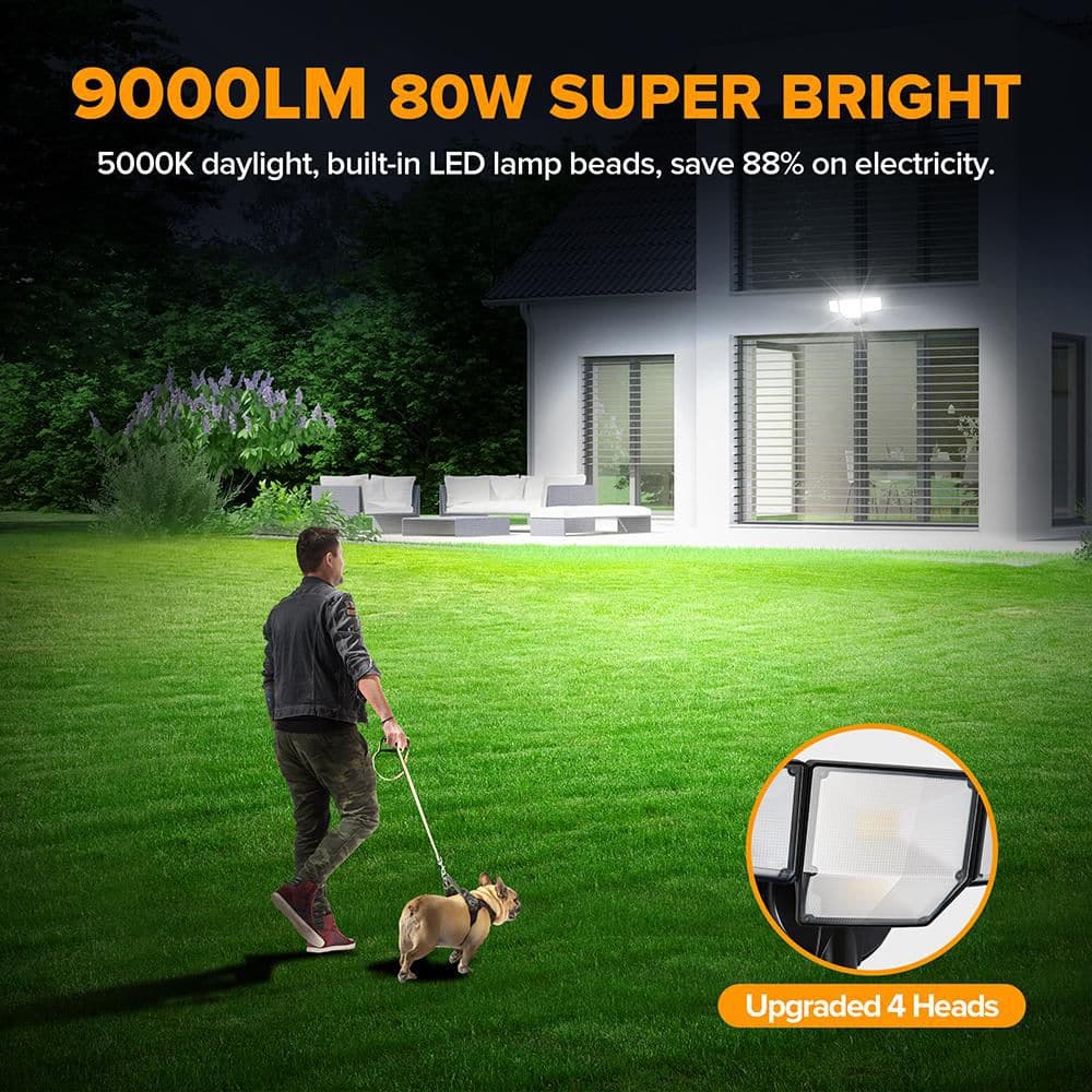 475-Watts equivalent 9000-lumens 320° Black Non Motion Sensing Integrated LED Flood Light - Hercitys