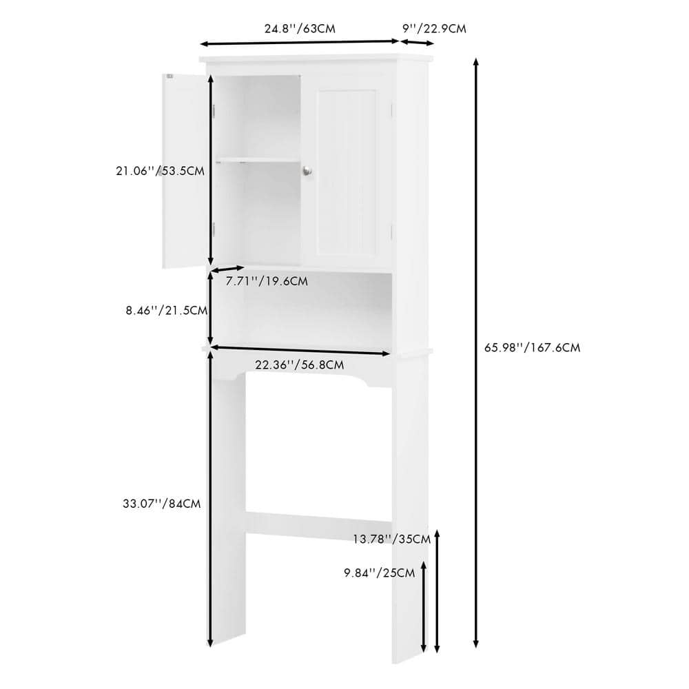 24.80 in. W x 9 in. D x 65.98 in. H Ready to Assemble Over The Toilet Bath Cabinet in White with Shelves - Hercitys