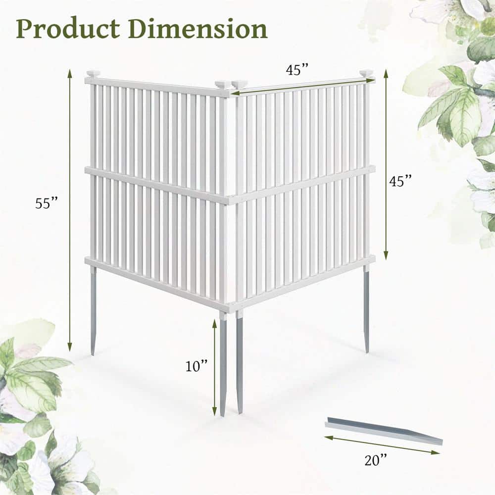 45 in. Plastic Garden Fence in White with Metal Ground Stakes Slat Spacing Sturdy(2 Panels) - Hercitys