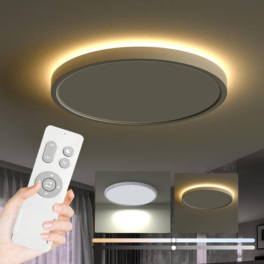 12 in. White Dimmable LED Flush Mount Ceiling Light 3000-6500K with Remote and Nightlight Warm White, No Bulb Included - Hercitys