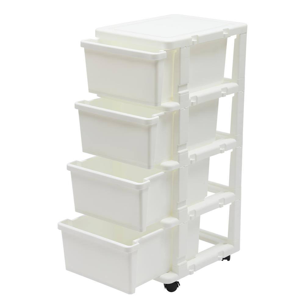 13.3 in. W x 34.5 in. H x 16.5 in. D 4-Drawer Organizer Shelves Freestanding Cabinet in White - Hercitys