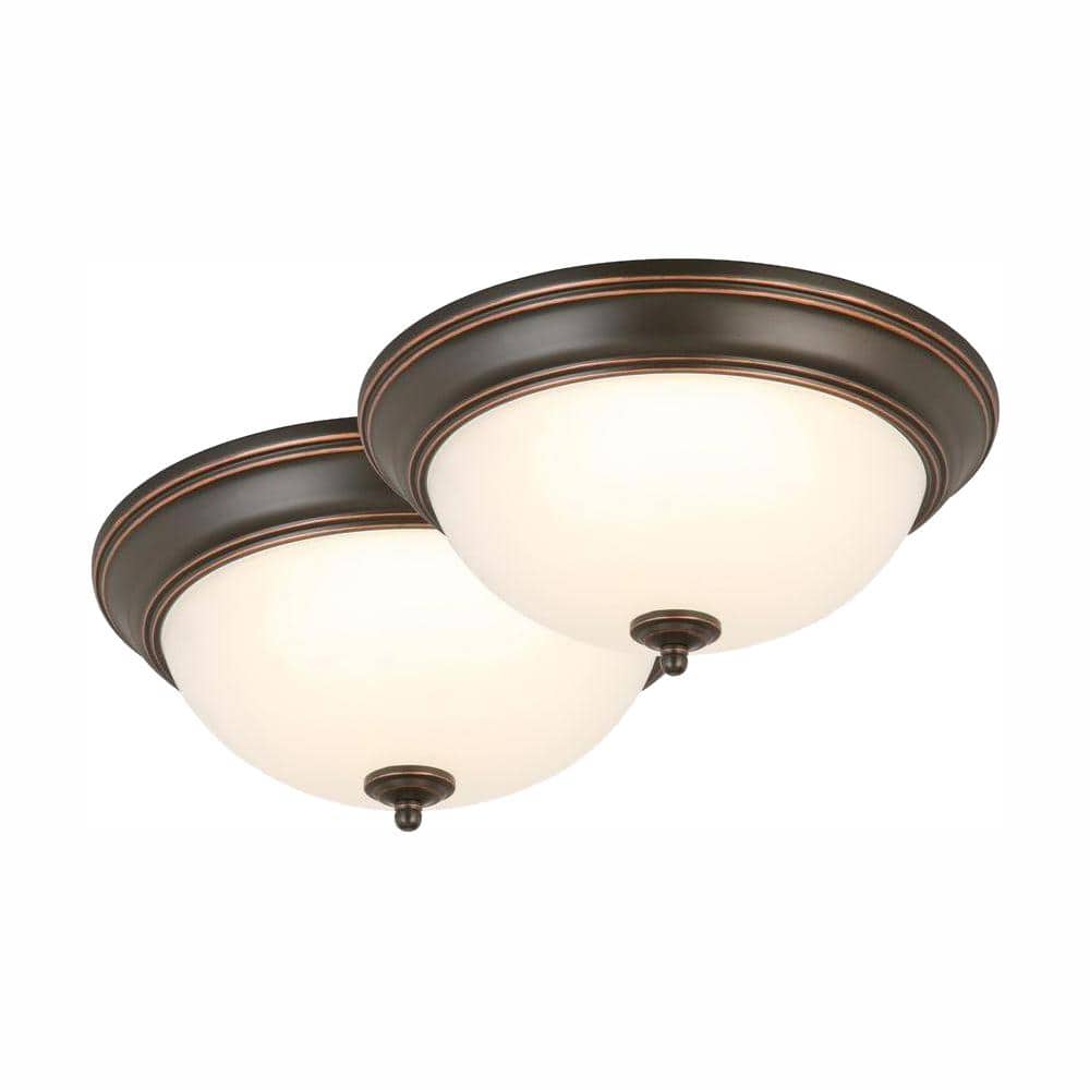 13 in. 180-Watt Equivalent Brushed Nickel Integrated LED Flush Mount with Frosted Glass Shade (2-Pack) - Hercitys