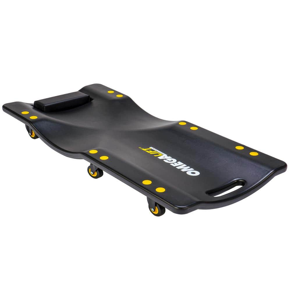 36 in. Mechanic Plastic Creeper Blow Molded Ergonomic HDPE Body 300 lbs. Capacity with Padded Headrest in Red - Hercitys