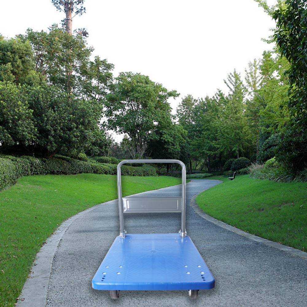 15.87 cu. ft. Camel Grey Blue Folding Metal Garden Cart with PU Wheels and Swivel Push Handle Flat Bed Wagon - Hercitys