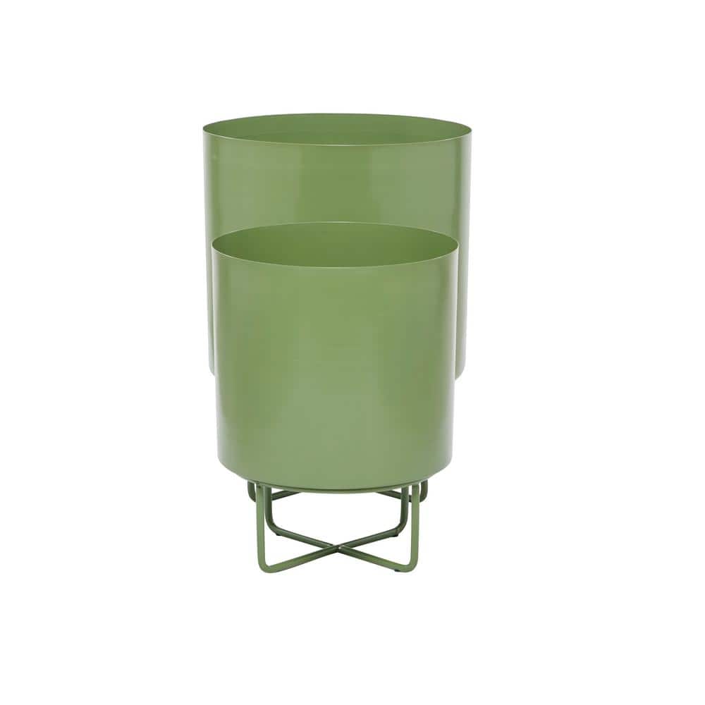 16 in., and 13 in. Medium Green Metal Planter (2- Pack) - Hercitys