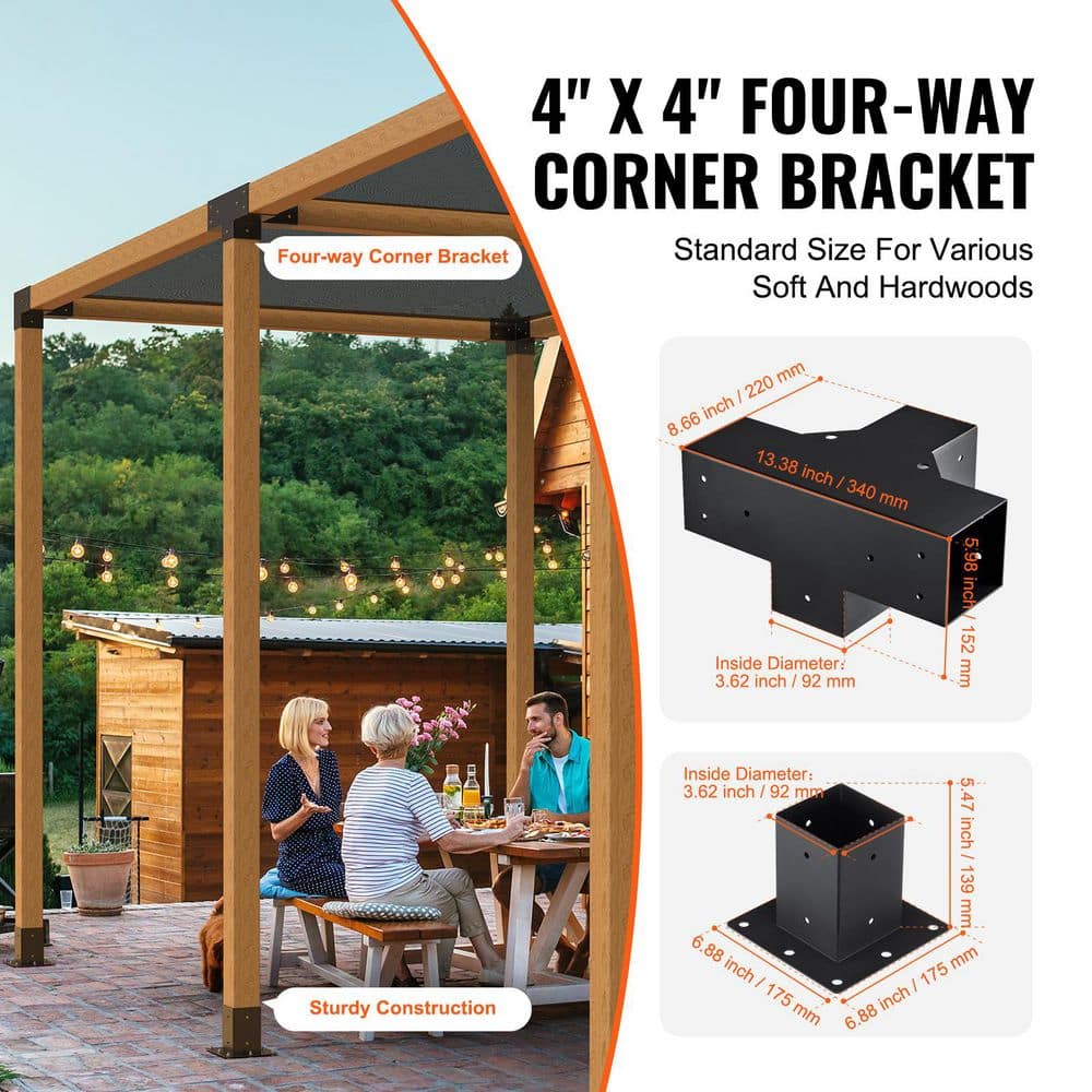 4 in. x 4 in. Pergola Bracket Kit (Inner Size 3.6 x 3.6), 4 pcs 4-Way Heavy Duty Corner Brackets, Easy Installation - Hercitys