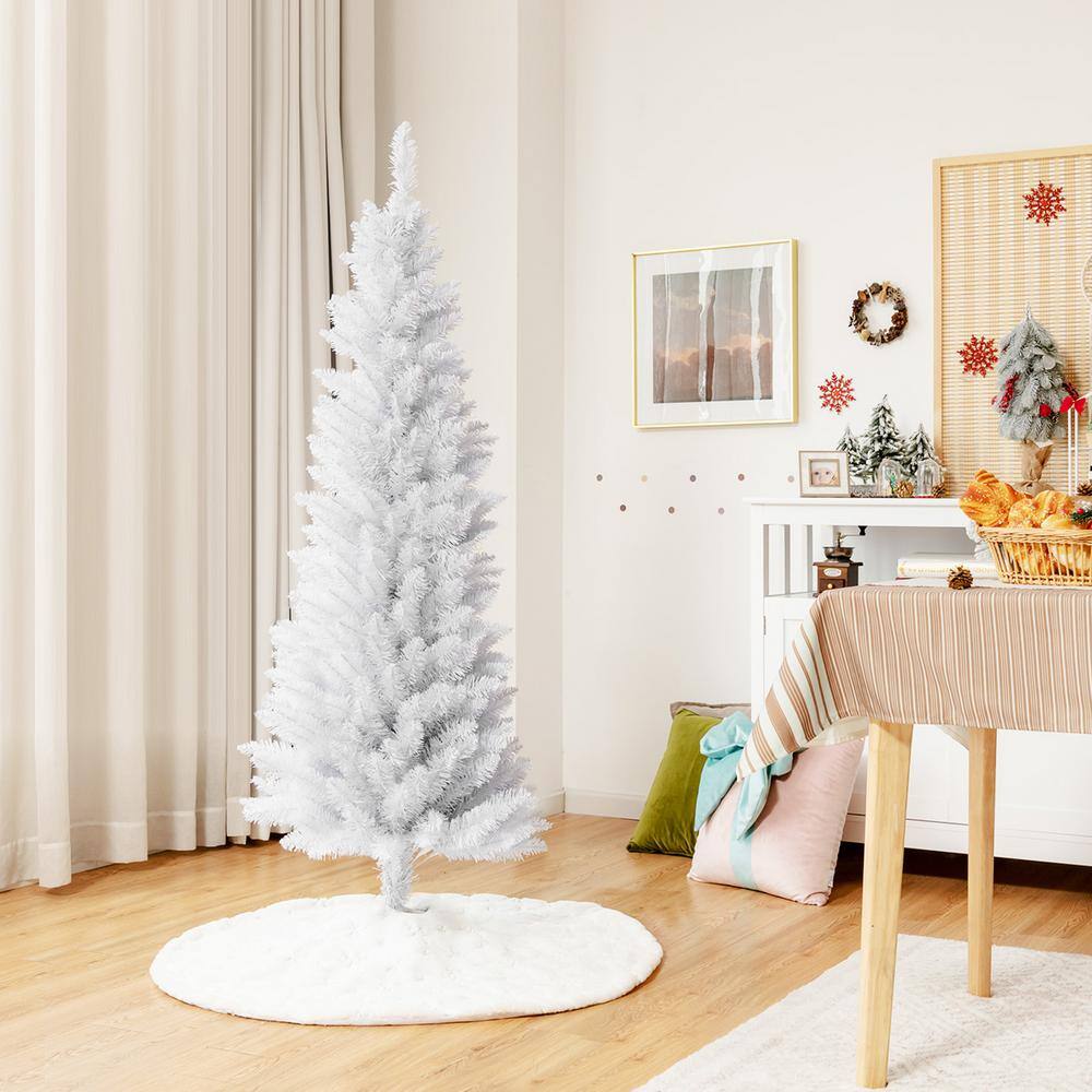 5 ft. Unlit Pencil White Artificial Christmas Tree Leafy Slim Xmas Tree - Hercitys
