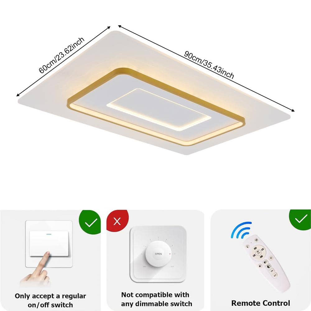 35.43 in. 1-Light White Modern Creative Wave Design Dimmable Selectable LED Flush Mount Ceiling Light with Remote - Hercitys