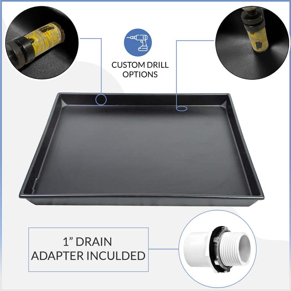 33 in. x 28 in. Heavy Duty Plastic HVAC Condensate Drain Pan with Drain Hose Adapter - Hercitys