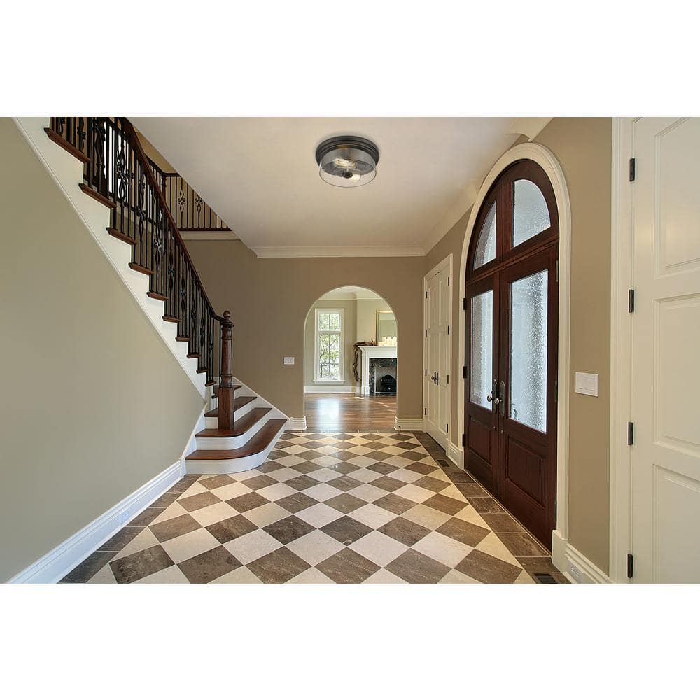 12 in. 2-Light Matte Black Flush Mount with Clear Seedy Shade - Hercitys